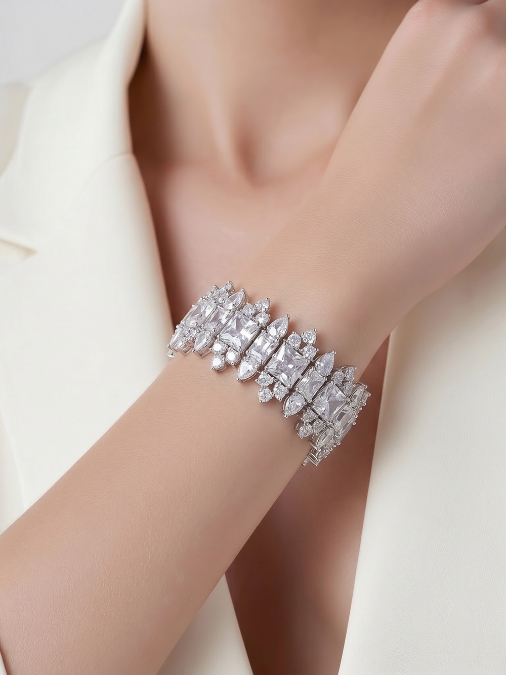 Sparkling Crystal Cluster Bracelet - Silver
